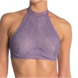 FRENCH AFFAIR LACE UNDERWIRE HALTER NECK BRALETTE IN PURPLE US S NWT